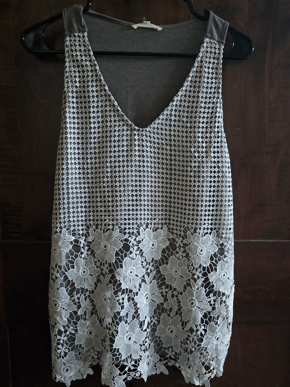 Women's Gray Lace Overlay Tank - Le Lis